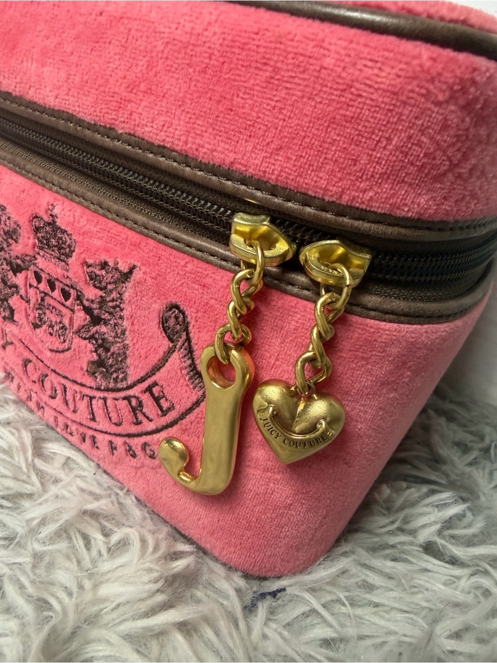 Rare Vintage Juicy Couture Pink Velour Train Case Vanity Bag Y2K McBling - Picture 2 of 12